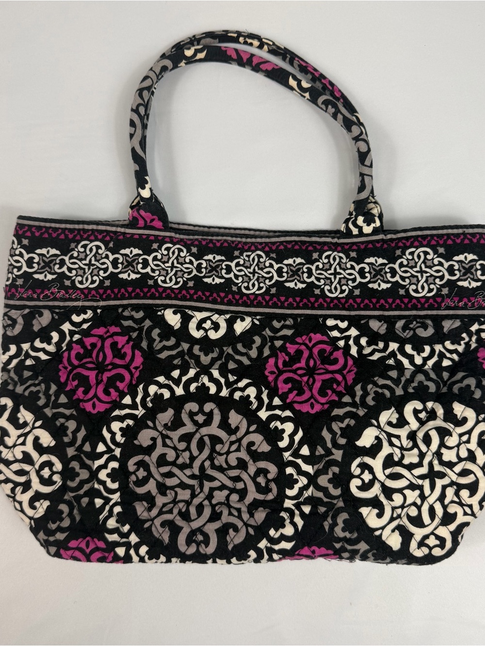 Vera Bradley Baroque Black Pink Gray Quilted Tote Bag Retired Pattern